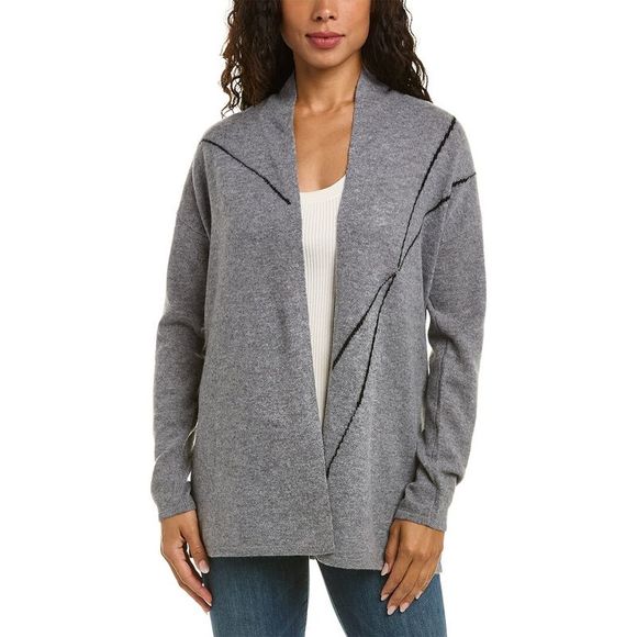 InCashmere Sweaters - InCashmere Intarsia Moving Line Drape Neck Cashmere Cardigan